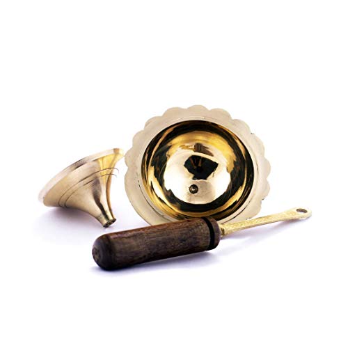 ROLIMOLI Brass Incense Burner with Long Wooden Handle Dhoop Loban Burner Dhooni Dhoop Dani Dhuni 2.5 inch Set of 1 - Image 3