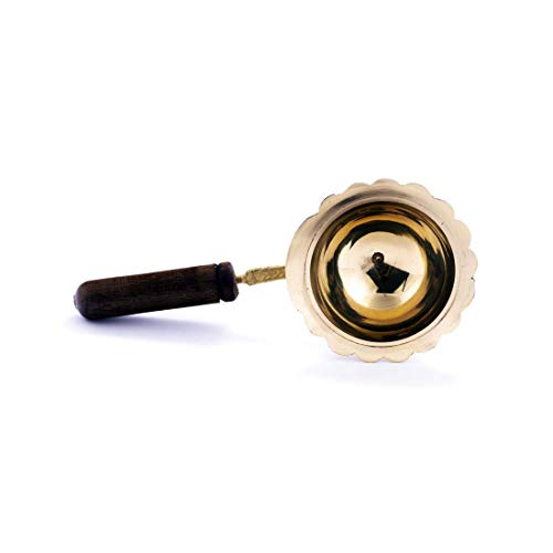 ROLIMOLI Brass Incense Burner with Long Wooden Handle Dhoop Loban Burner Dhooni Dhoop Dani Dhuni 2.5 inch Set of 1 - Image 4