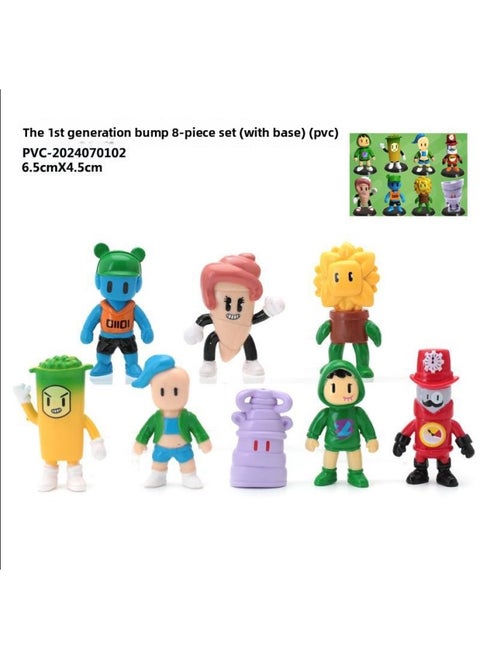 Stumbling Guy Game Surrounding Hand Tripping Doll Model Ornaments Tide Cake Baking Ornaments-Color:The 1st Generation Bump 8-piece Set (with Base) (pvc)