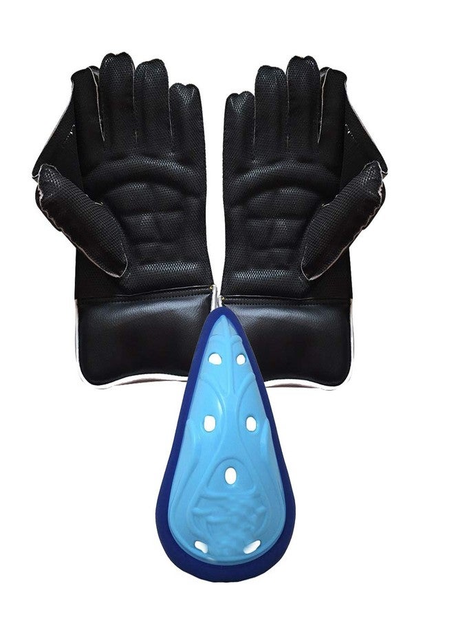 JetFire Regular Wicket Keeping Gloves Black Combo with Blue Abdominal Guard Cricket Kit,Foam Black & Blue - Image 2