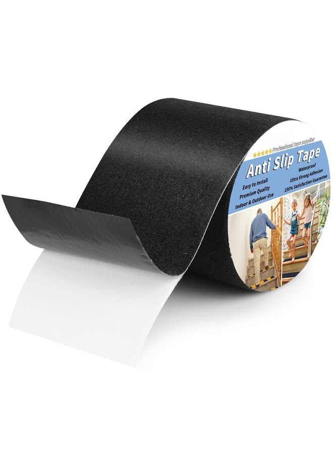 Stair Tread Anti-Slip Safety Tape - Non-Slip Tread, High Traction Friction, Strong Grip, Abrasive Adhesive Hazard Warning Tape (Black, 1" Wide x 16.4' Long) - Image 1