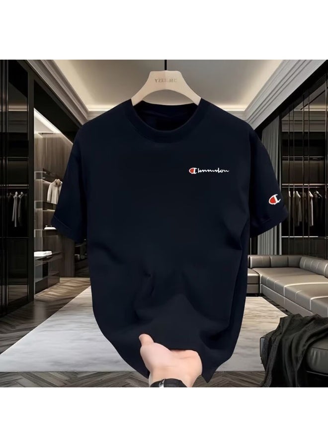 Champion تي شيرت كاجوال أسود مزين بشعار تشامبيون 100% قطن بأكمام قصيرة مقاس 2XL - Image 1