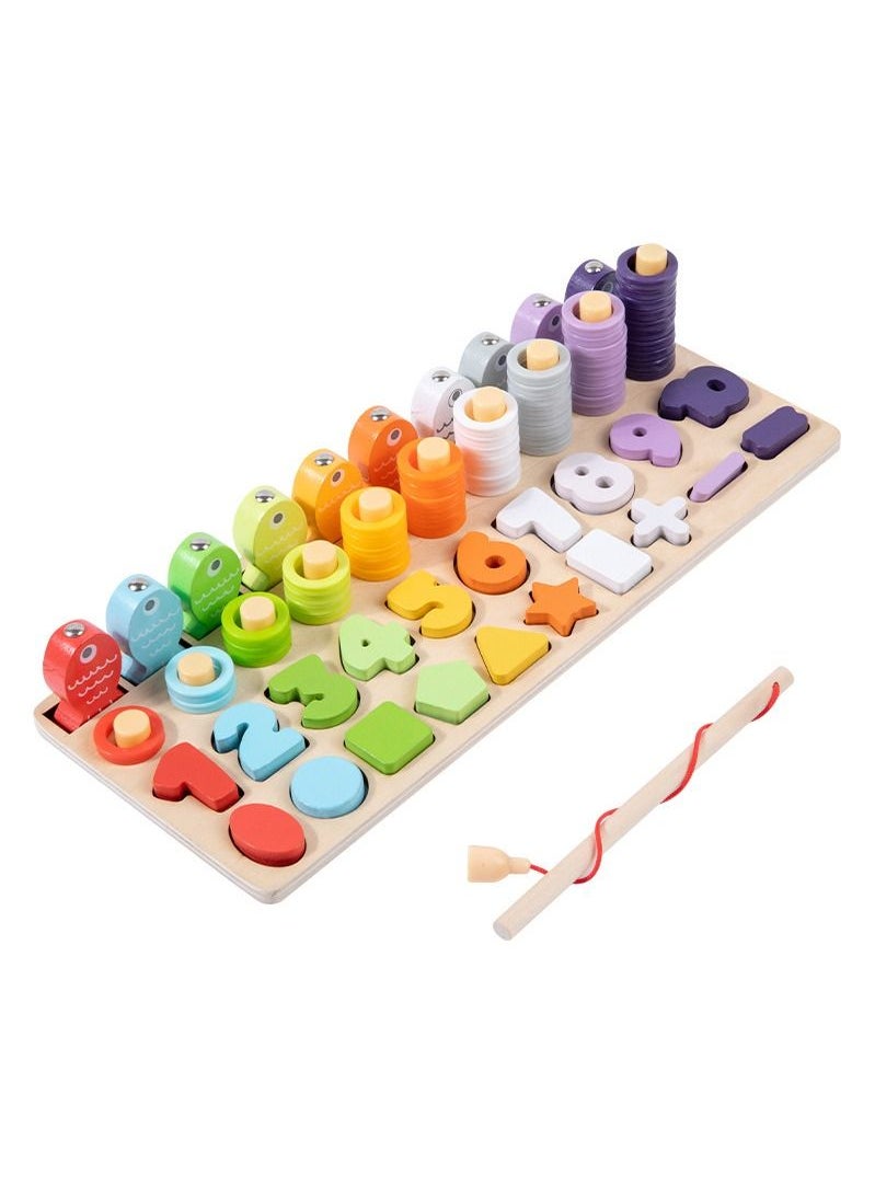 Generic - Wooden Puzzle Sorting Shape Matching Magnetic Fishing Toy Stacking Preschool Logarithmic Board Educational Learning Activities - Image 1
