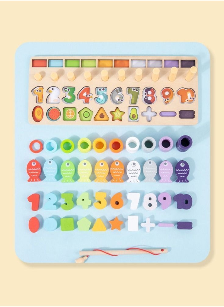 Generic - Wooden Puzzle Sorting Shape Matching Magnetic Fishing Toy Stacking Preschool Logarithmic Board Educational Learning Activities - Image 1