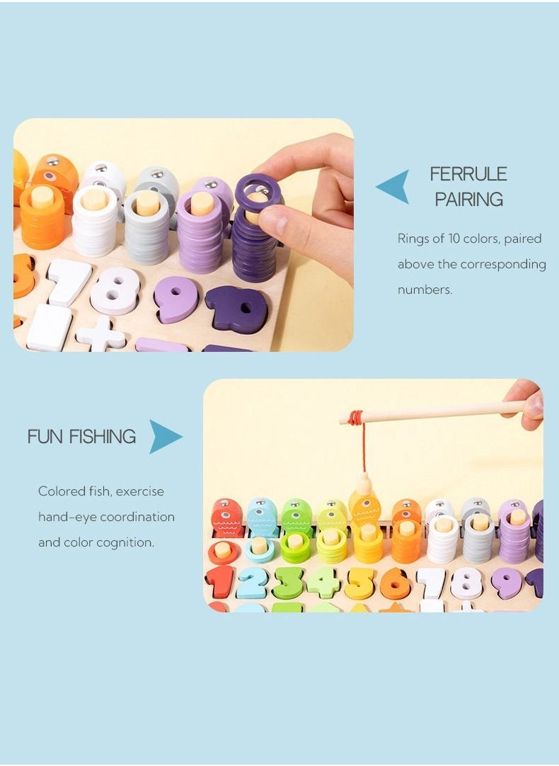 Generic - Wooden Puzzle Sorting Shape Matching Magnetic Fishing Toy Stacking Preschool Logarithmic Board Educational Learning Activities - Image 1