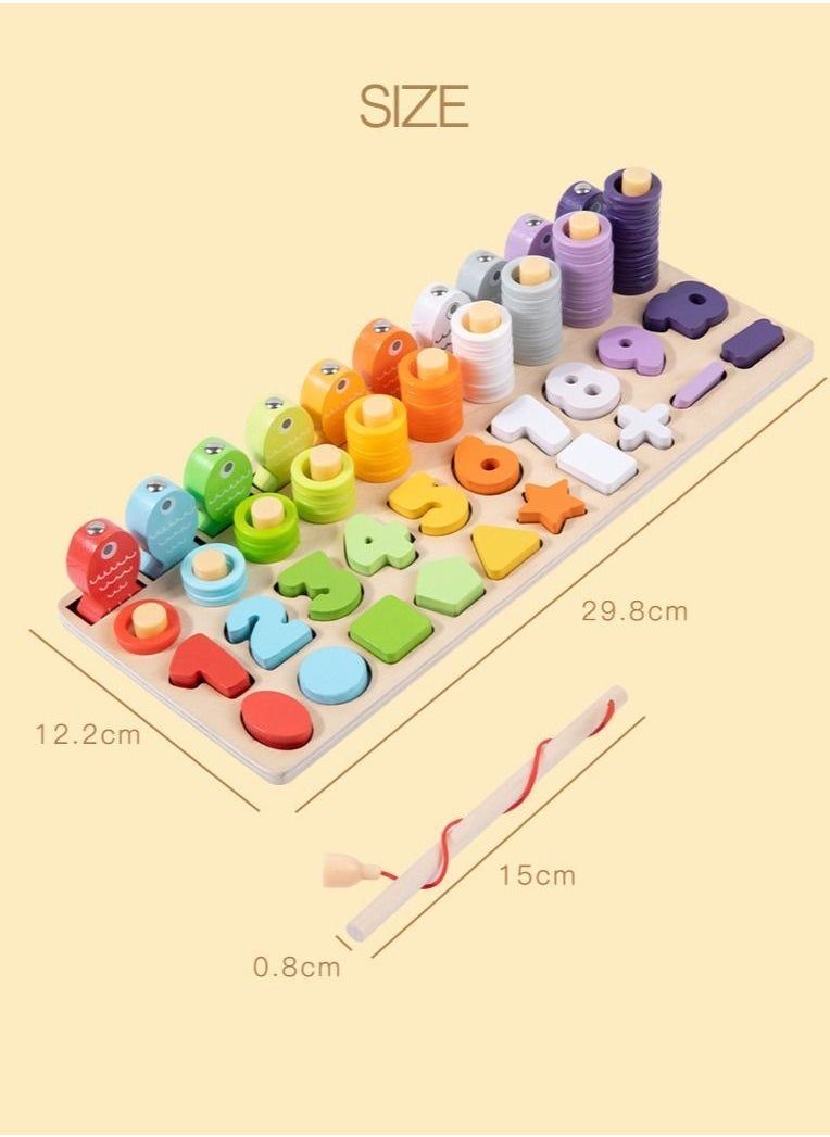 Generic - Wooden Puzzle Sorting Shape Matching Magnetic Fishing Toy Stacking Preschool Logarithmic Board Educational Learning Activities - Image 1