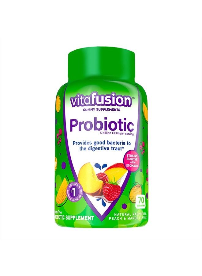Vitafusion Probiotic Gummy Supplements, Raspberry, Peach and Mango Flavors, Probiotic Nutritional Supplements with 5 Billion CFUs, America's Number 1 Gummy Vitamin Brand, 35 Day Supply, 70 Count - Image 1