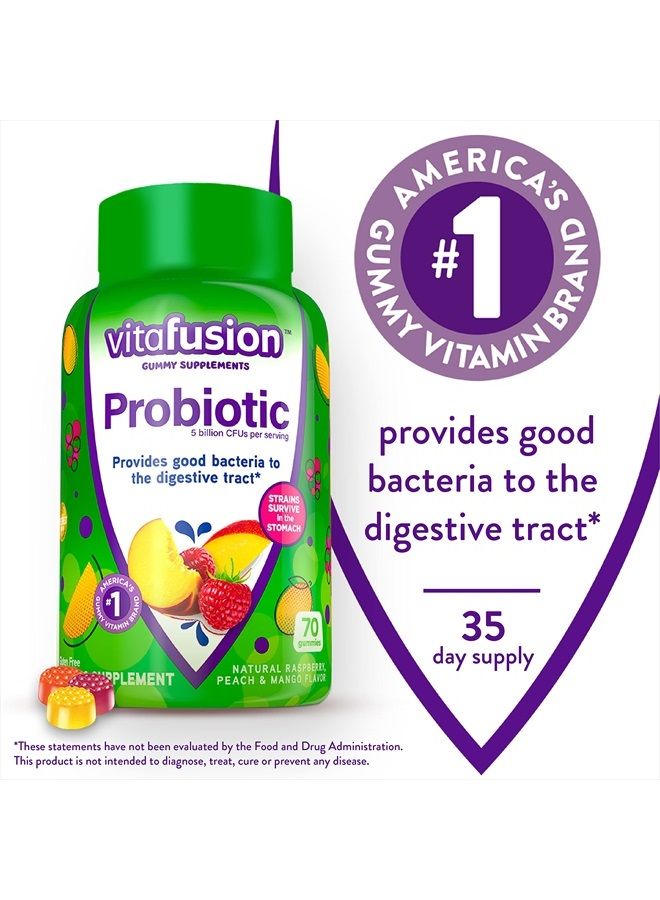 Vitafusion Probiotic Gummy Supplements, Raspberry, Peach and Mango Flavors, Probiotic Nutritional Supplements with 5 Billion CFUs, America's Number 1 Gummy Vitamin Brand, 35 Day Supply, 70 Count - Image 2