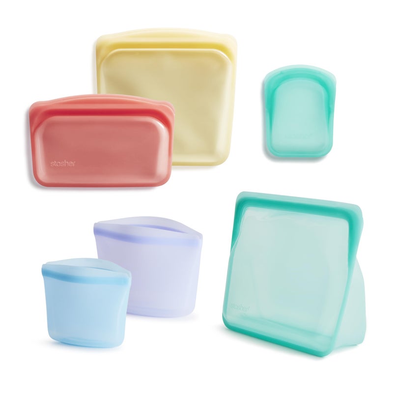 Stasher Premium Silicone Reusable Food Storage Bags 6Pack Rainbow MultiUse Food Storage Bags Lunch Bag Travel Containers BPA Free Leakfree DishwasherSafe Ecofriendly