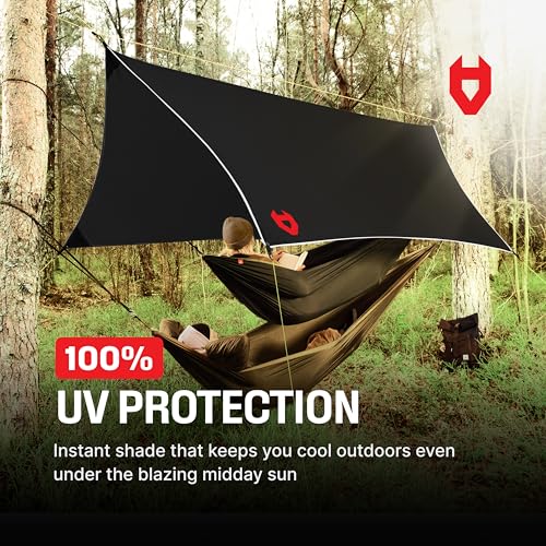 NoCry Rain Fly 12x10 Lightweight Survival Camping Tarp; 100% Waterproof; Makes a Great Backpacking Tarp or Hammock Shelter; Comes in Multiple Colors, Survival Bracelet Included; Black - Image 4