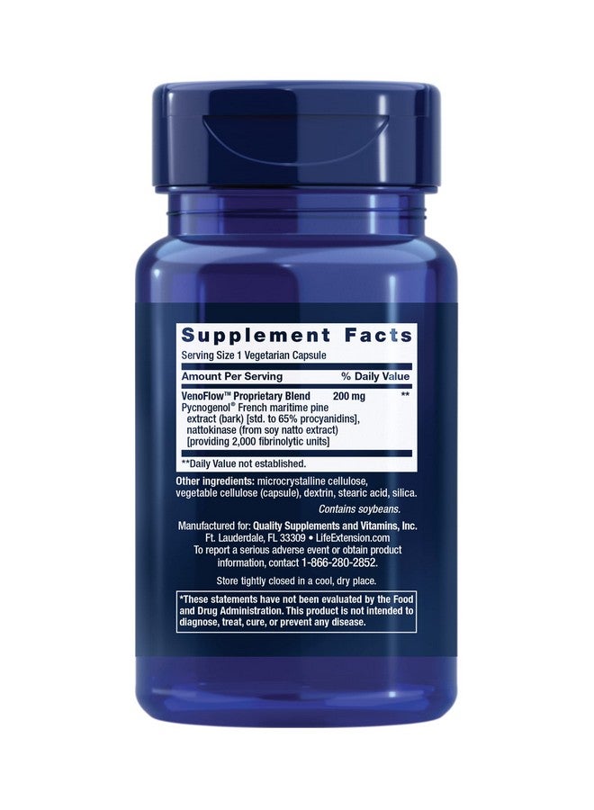 لايف إكستنشن Life Extension VenoFlow™، إنزيم ناتوكيناز، مستخلص لحاء الصنوبر البحري الفرنسي، يدعم وظيفة الأوعية الدموية الصحية، الدورة الدموية في الذراعين والساقين، خالٍ من الجلوتين، غير معدّل وراثيًا، نباتي، 1-يوميًا، 30 كبسولة - Image 2