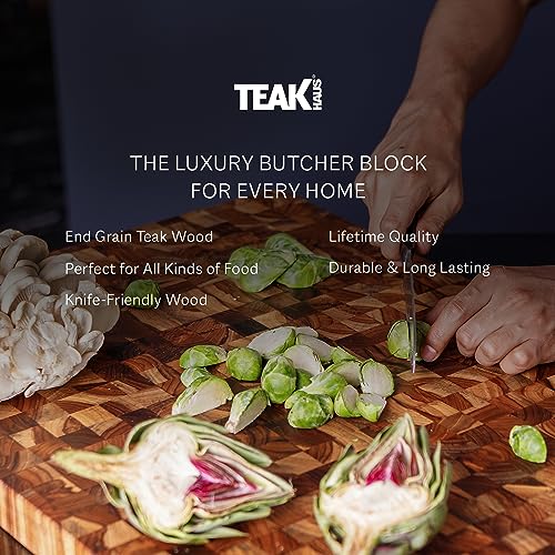 Teakhaus لوح تقطيع من تيكهاوس - لوح تقطيع خشبي كبير - خشب تيك من حبيبات النهاية - صديق للسكاكين - معتمد من FSC - Image 4