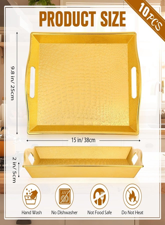 Teecyhooo 10 Pack Gold Plastic Serving Trays with Handles 15x9.8 Large Reusable Portable Rectangular Decorative Party Serving Trays for New Year Holiday Wedding Party Table Catering - Image 2
