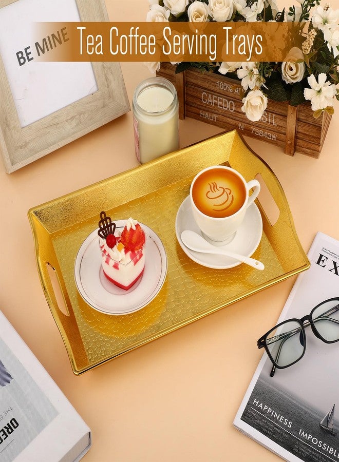 Teecyhooo 10 Pack Gold Plastic Serving Trays with Handles 15x9.8 Large Reusable Portable Rectangular Decorative Party Serving Trays for New Year Holiday Wedding Party Table Catering - Image 4