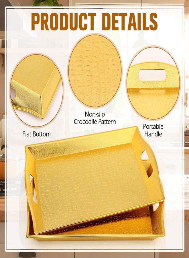 Teecyhooo 10 Pack Gold Plastic Serving Trays with Handles 15x9.8 Large Reusable Portable Rectangular Decorative Party Serving Trays for New Year Holiday Wedding Party Table Catering - Image 3