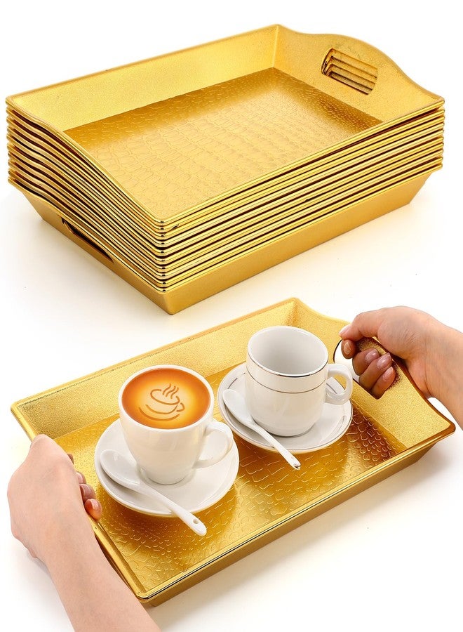 Teecyhooo 10 Pack Gold Plastic Serving Trays with Handles 15x9.8 Large Reusable Portable Rectangular Decorative Party Serving Trays for New Year Holiday Wedding Party Table Catering - Image 1