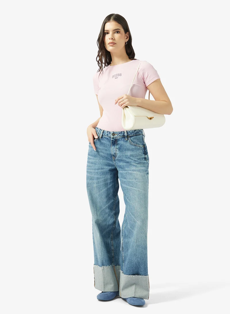 جيس جينز جينز بخصر عالٍ وأرجل واسعة وأساور