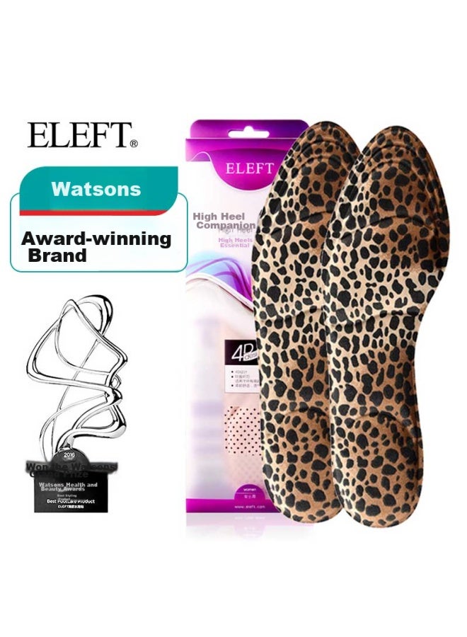 Eleft العلامة التجارية الحائزة على الجائزة Eleft رفيق الكعب العالي 2 نعل داخلي لتخفيف الآلام، المقاسات 35-40، نمط الفهد القهوة المقطوع - Image 1