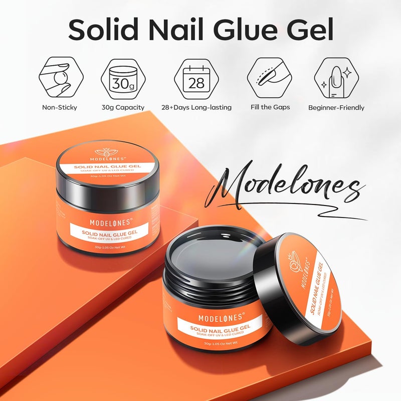 modelones Solid Nail Glue Gel for Acrylic Nails Tips, 30g False Nails Gel Glue Long-Lasting Strong Adhesion, Need UV Light Cured - Image 2