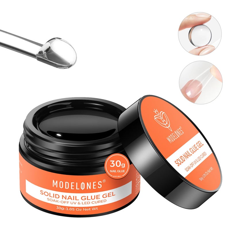 modelones Solid Nail Glue Gel for Acrylic Nails Tips, 30g False Nails Gel Glue Long-Lasting Strong Adhesion, Need UV Light Cured - Image 1