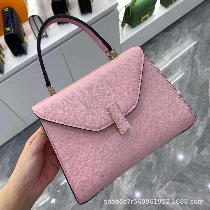 Vintage Trapezoidal Cowhide Genuine Leather Crossbody Shoulder Bag For Women With Vertical Buckle, Flap, Small Gold Bar, Tofu Bag, Versatile - Image 2