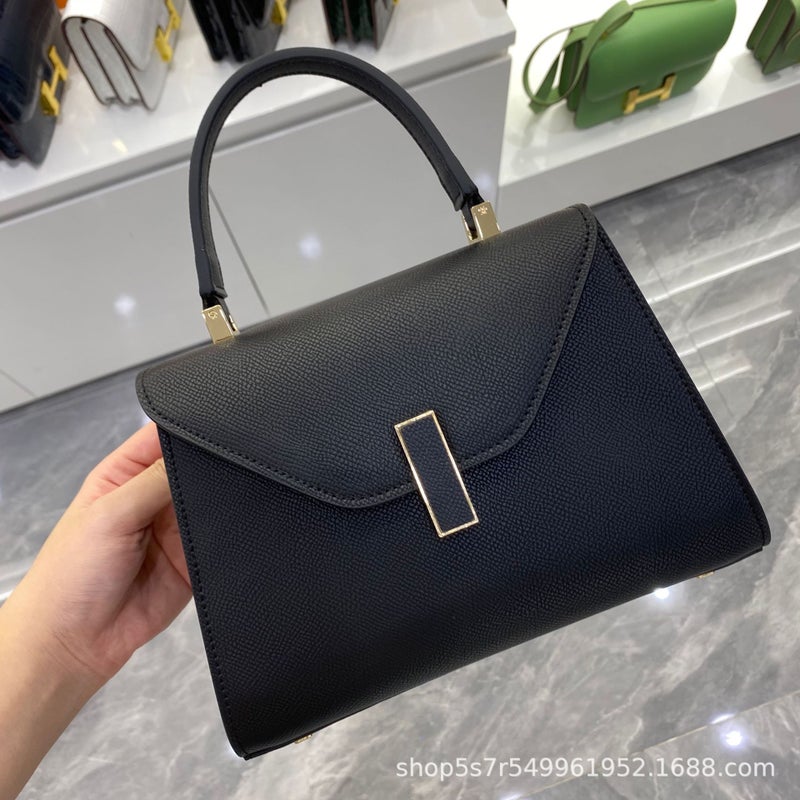 Vintage Trapezoidal Cowhide Genuine Leather Crossbody Shoulder Bag For Women With Vertical Buckle, Flap, Small Gold Bar, Tofu Bag, Versatile - Image 1