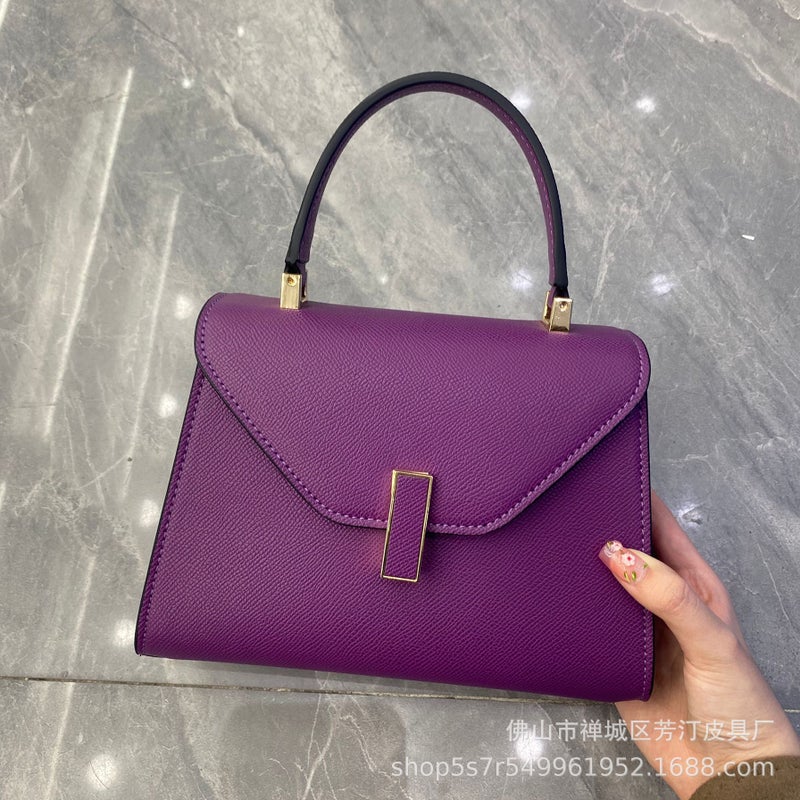 Vintage Trapezoidal Cowhide Genuine Leather Crossbody Shoulder Bag For Women With Vertical Buckle, Flap, Small Gold Bar, Tofu Bag, Versatile - Image 5