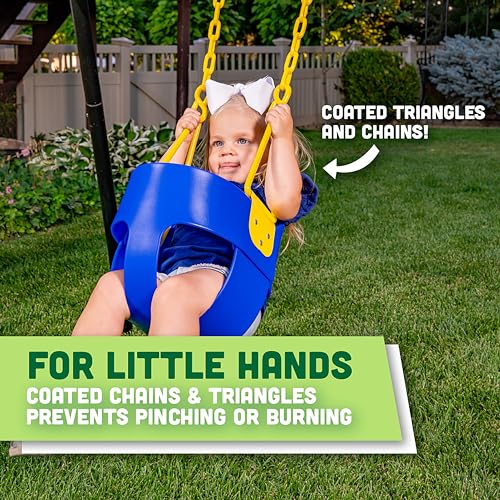 Squirrel Products Deluxe High Back Full Bucket Toddler Swing with Exclusive Chain & Triangle Dip Pinch Protection and Carabiners for Easy Install - Blue - Squirrel Products - Image 4