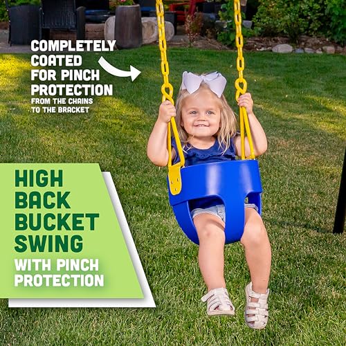 Squirrel Products Deluxe High Back Full Bucket Toddler Swing with Exclusive Chain & Triangle Dip Pinch Protection and Carabiners for Easy Install - Blue - Squirrel Products - Image 2