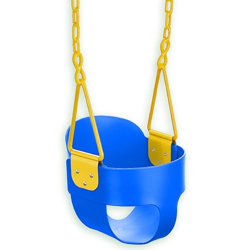Squirrel Products Deluxe High Back Full Bucket Toddler Swing with Exclusive Chain & Triangle Dip Pinch Protection and Carabiners for Easy Install - Blue - Squirrel Products - Image 1