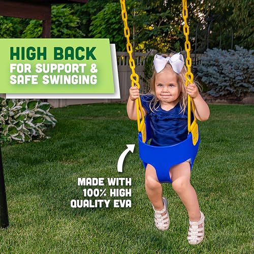 Squirrel Products Deluxe High Back Full Bucket Toddler Swing with Exclusive Chain & Triangle Dip Pinch Protection and Carabiners for Easy Install - Blue - Squirrel Products - Image 3