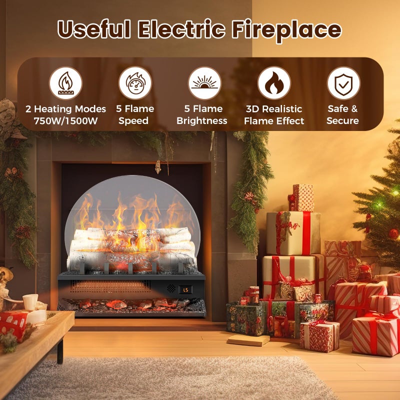 Electactic 21" Freestanding Electric Fireplace Log Set with Cracking Sound, Fireplace Insert Heater with 8H Timer, 750w/1500w, 5 Flame Brightness & 5 Flicker Speeds, Overheat Protection, Remote Control - Image 5