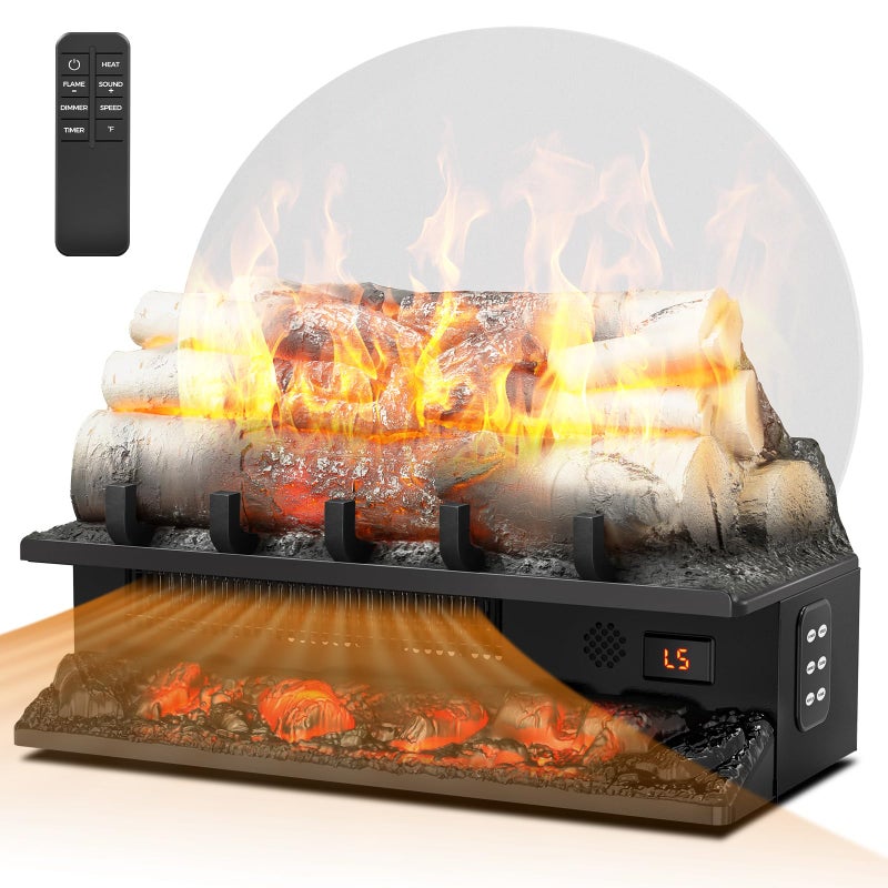 Electactic 21" Freestanding Electric Fireplace Log Set with Cracking Sound, Fireplace Insert Heater with 8H Timer, 750w/1500w, 5 Flame Brightness & 5 Flicker Speeds, Overheat Protection, Remote Control - Image 1