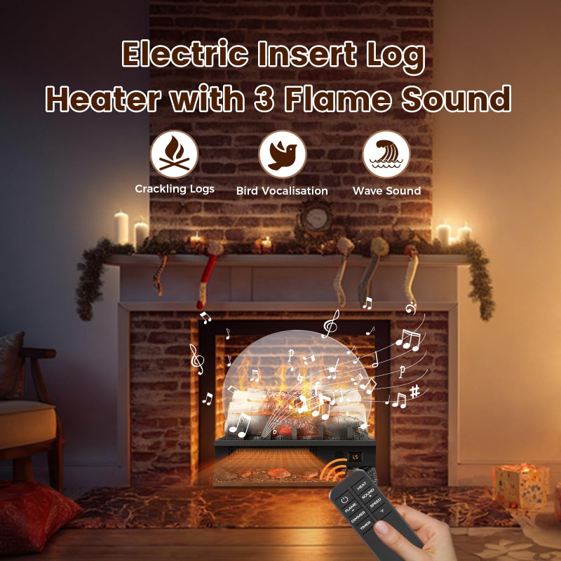 Electactic 21" Freestanding Electric Fireplace Log Set with Cracking Sound, Fireplace Insert Heater with 8H Timer, 750w/1500w, 5 Flame Brightness & 5 Flicker Speeds, Overheat Protection, Remote Control - Image 2