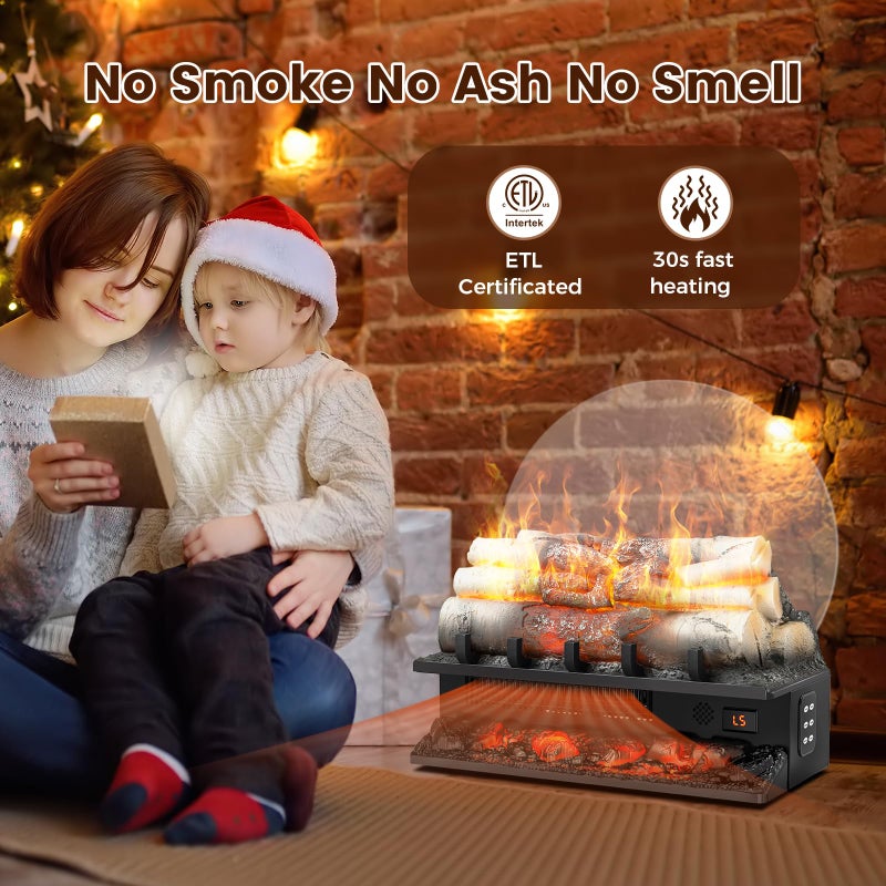 Electactic 21" Freestanding Electric Fireplace Log Set with Cracking Sound, Fireplace Insert Heater with 8H Timer, 750w/1500w, 5 Flame Brightness & 5 Flicker Speeds, Overheat Protection, Remote Control - Image 3