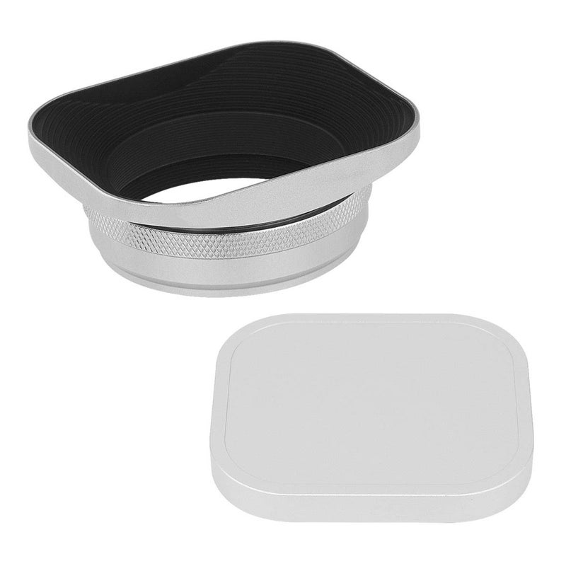 Haoge LH-EW3 Square Metal Lens Hood with 49mm Adapter Ring with Cap for Fujifilm Fuji FinePix X100 X100S X100T X100F X70 X100V Camera Replaces Fujifilm LH-X100 AR-X100 LH-X70 Silver - Image 1