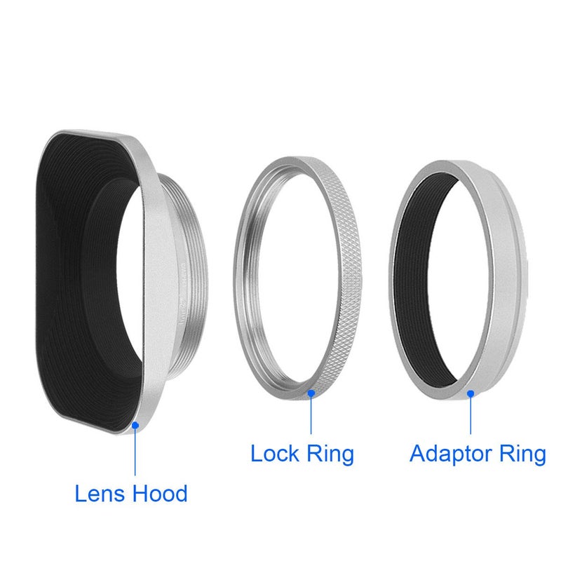 Haoge LH-EW3 Square Metal Lens Hood with 49mm Adapter Ring with Cap for Fujifilm Fuji FinePix X100 X100S X100T X100F X70 X100V Camera Replaces Fujifilm LH-X100 AR-X100 LH-X70 Silver - Image 5