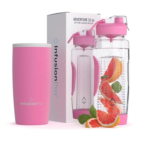 Infusion Pro 32 oz Fruit Infuser Water Bottle with Insulated Sleeve  50 Recipe Fruit Infusion Water eBook  Bottom Loading Large Water Infuser for More Flavor  Unique Gift Idea for Women