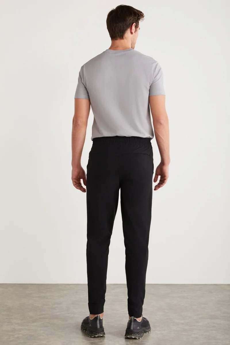 GRIMELANGE Crıstıan Men's Black Sweatpants with Elastic Waistband and Stopper Detailed Technical Fabric