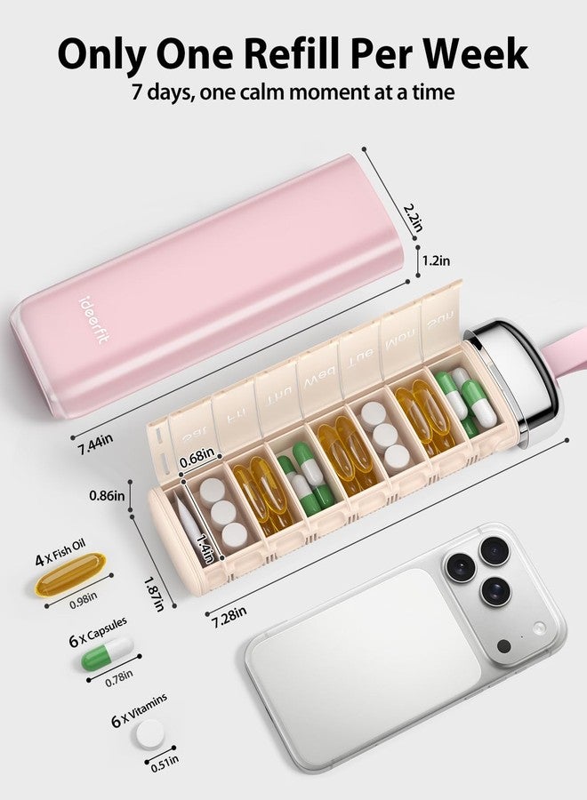 ideerfit Stylish 7-Day Pill Organizer, Compact Travel Pill Box Case with Built-in Desiccant & Secure Individual Lids, Triple-Protection Weekly Pill Case for Vitamins, Fish Oil & Supplements, Pink - Image 2