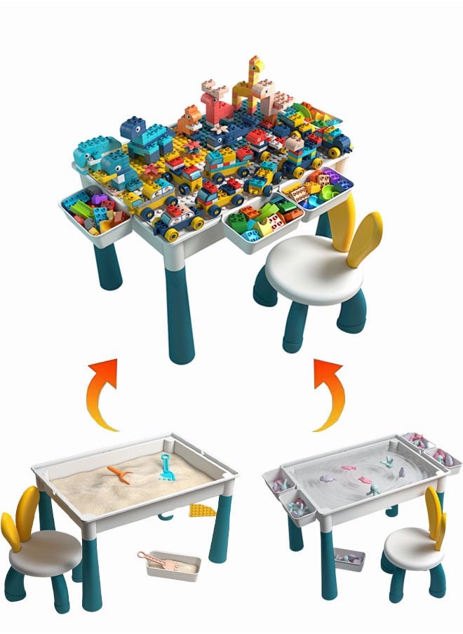 null - Toddlers Activity Table Kids Activity Table and Chair Set With 190 Pcs Large Building Blocks Sand Water Table Kids Learning Play Table Toys for Girls Boys Toddler - Image 1
