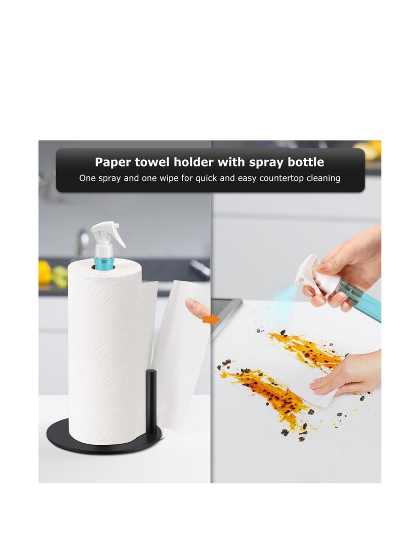 SYOSI Stainless Steel Countertop Paper Towel Holder, Paper Towel Stand for Kitchen Counter Bathroom Table, Paper Towel Holder with Spray Bottle, Point Heavy Weighted Sturdy Paper Towel Holder (Black) - Image 2