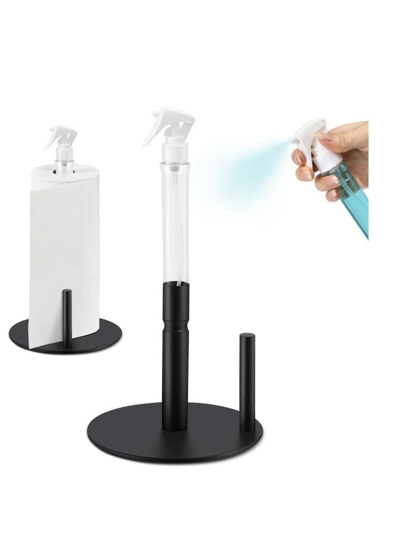 SYOSI Stainless Steel Countertop Paper Towel Holder, Paper Towel Stand for Kitchen Counter Bathroom Table, Paper Towel Holder with Spray Bottle, Point Heavy Weighted Sturdy Paper Towel Holder (Black) - Image 1