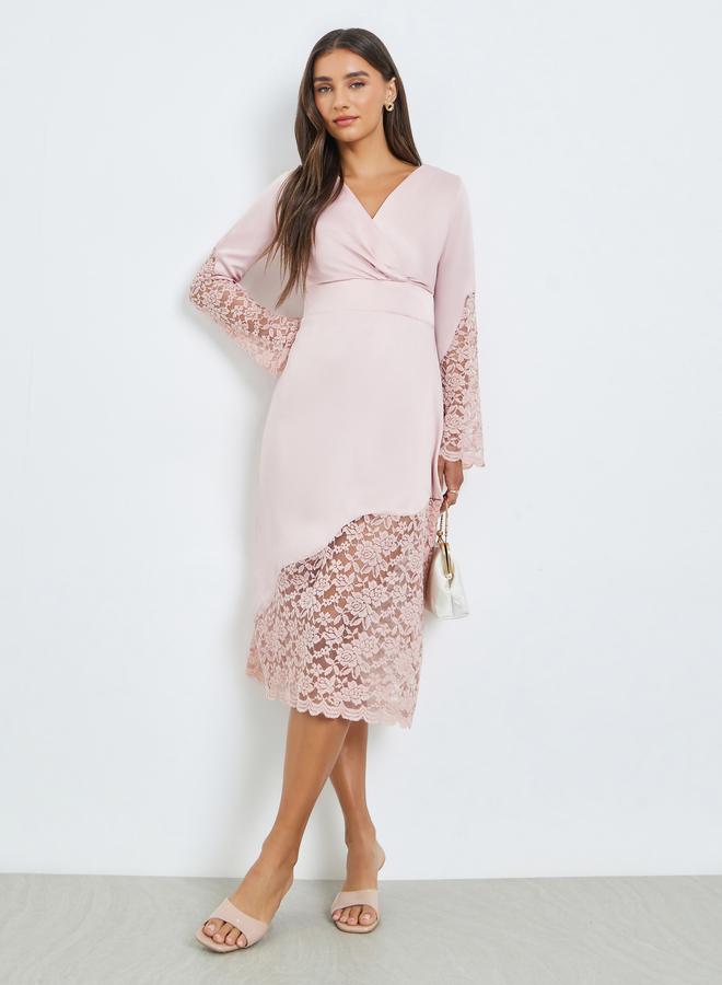 Pink Lace Midi Sheath Dress