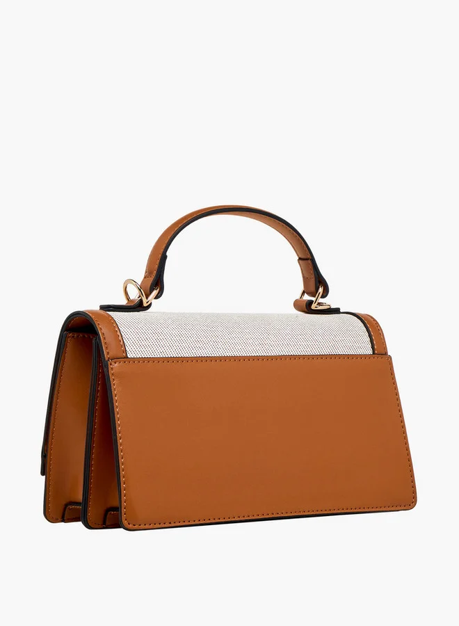 ELLE Logo Embellished Satchel Bag with Grab Handle