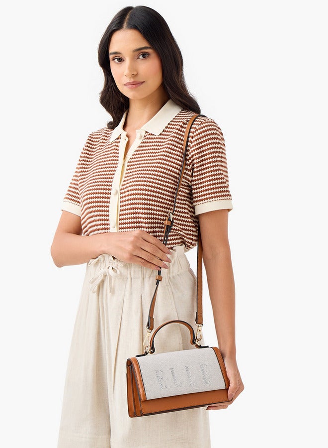 ELLE Logo Embellished Satchel Bag with Grab Handle  - Image 2