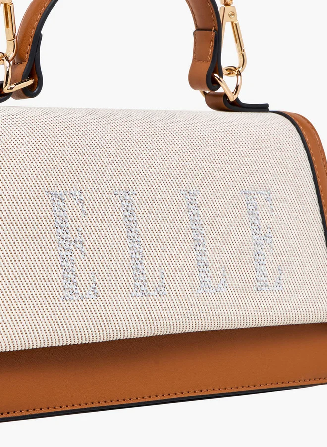 ELLE Logo Embellished Satchel Bag with Grab Handle