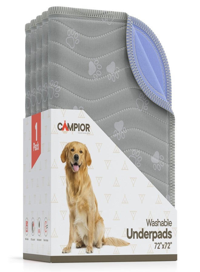 Campior Washable Underpads 72"x72" ( Pack of 1) - Reusable Waterproof Bed Pads for Pets, Kids & Elderly, Extra Heavy Absorbent Incontinence Training & Bedwetting Pads, Non-Slip TPU Backing, Grey & Blue - Image 1