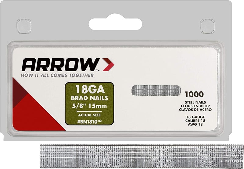 Arrow Fastener Arrow BN1810CS 18-Gauge Steel Brad Nails for Molding, Cabinets, Framing, Trim, and Finishing, Safe to Use with Electric or Battery Powered Nailers, Steel, 5/8 Inch, 1000 Count (Pack of 1) - Image 1