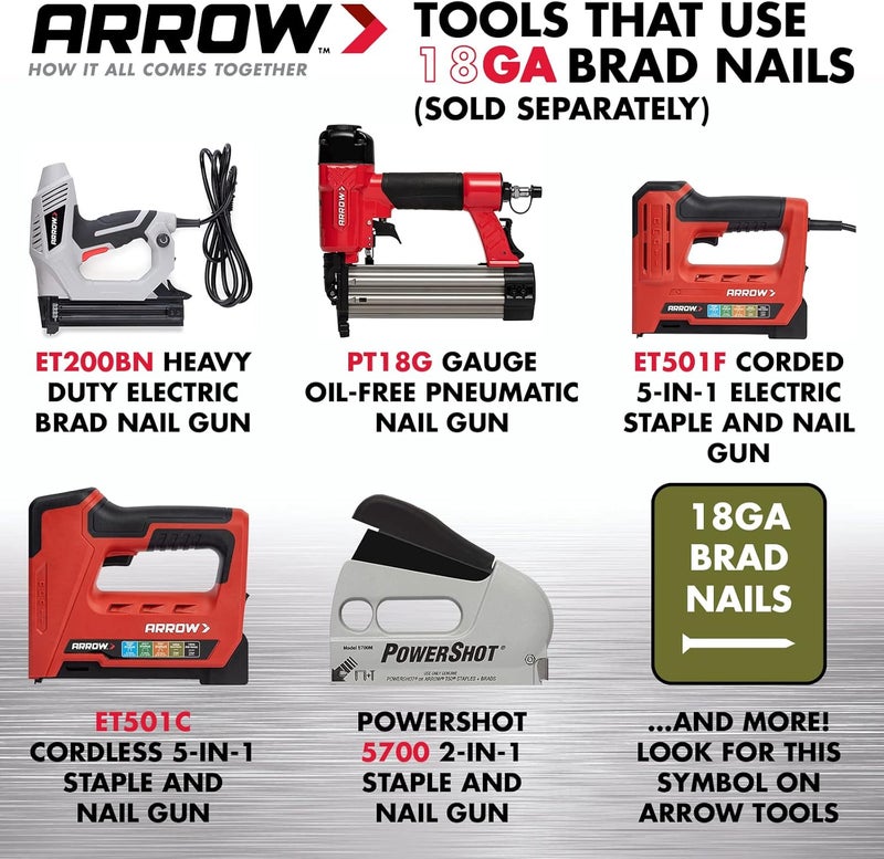 Arrow Fastener Arrow BN1810CS 18-Gauge Steel Brad Nails for Molding, Cabinets, Framing, Trim, and Finishing, Safe to Use with Electric or Battery Powered Nailers, Steel, 5/8 Inch, 1000 Count (Pack of 1) - Image 3